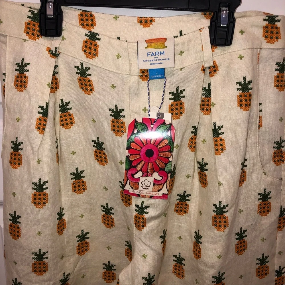 New Farm Rio x Anthropologie Linen Pineapple Resort Pants Trousers sz S - Picture 5 of 8